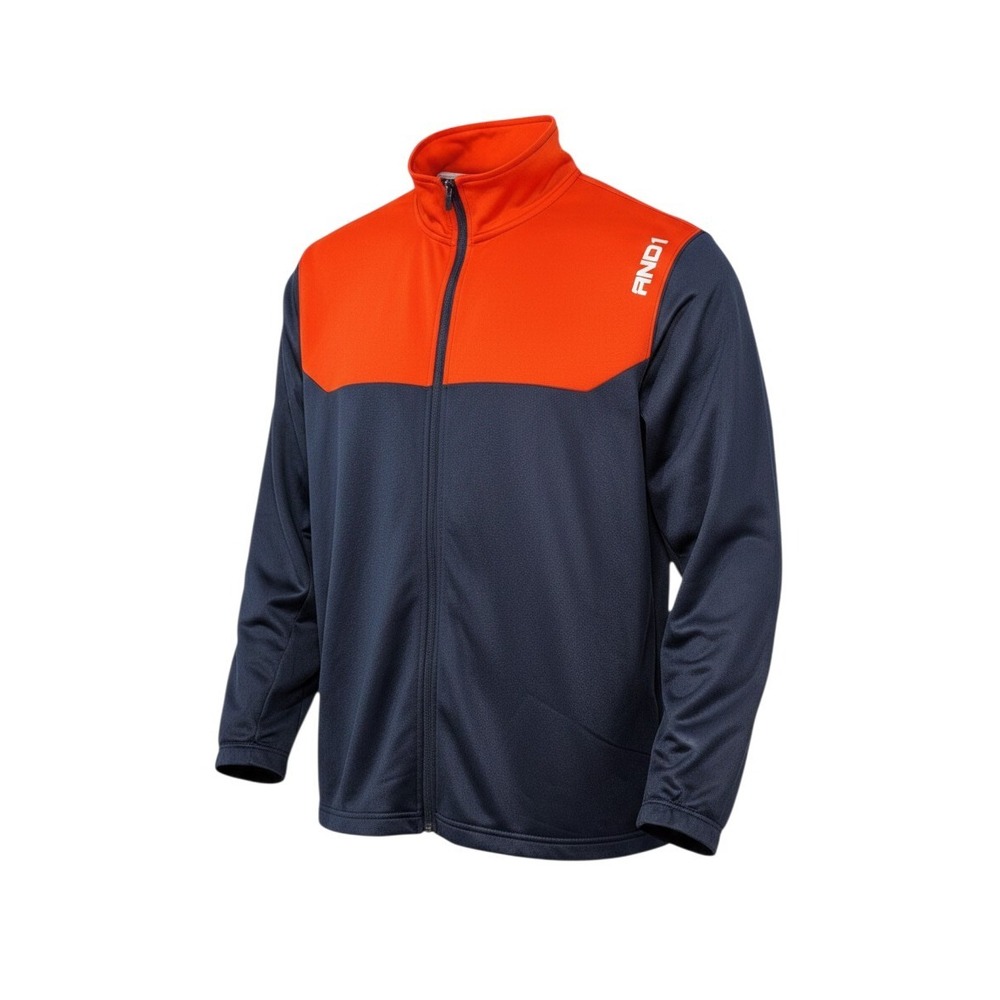AND1 Men's Track‎ Jacket Color Block Orange Blue Full Zip Size Large
